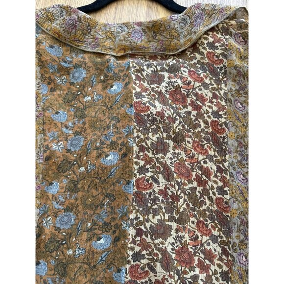 J.Jill Womens Floral Patchwork 100% Silk Ruffle Blouse Size Medium Boho Peasant - Picture 6 of 7